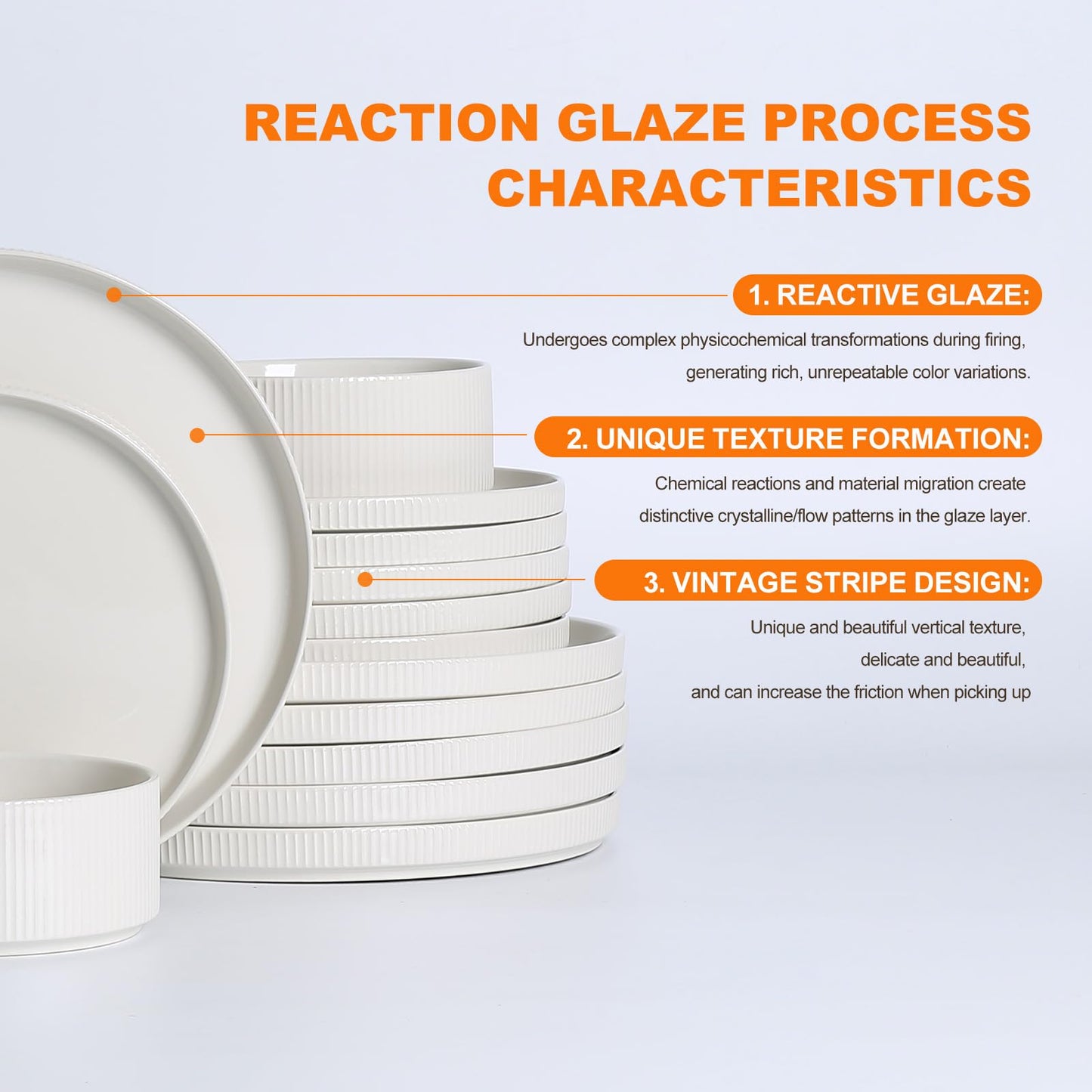 MONITO Ceramic Plates and Bowls Sets for 4, 12PCS Stoneware Dinnerware Sets, Reactive Glaze Dish Set, Chip and Scratch Resistant Double, Microwave and Dishwasher Safe,White