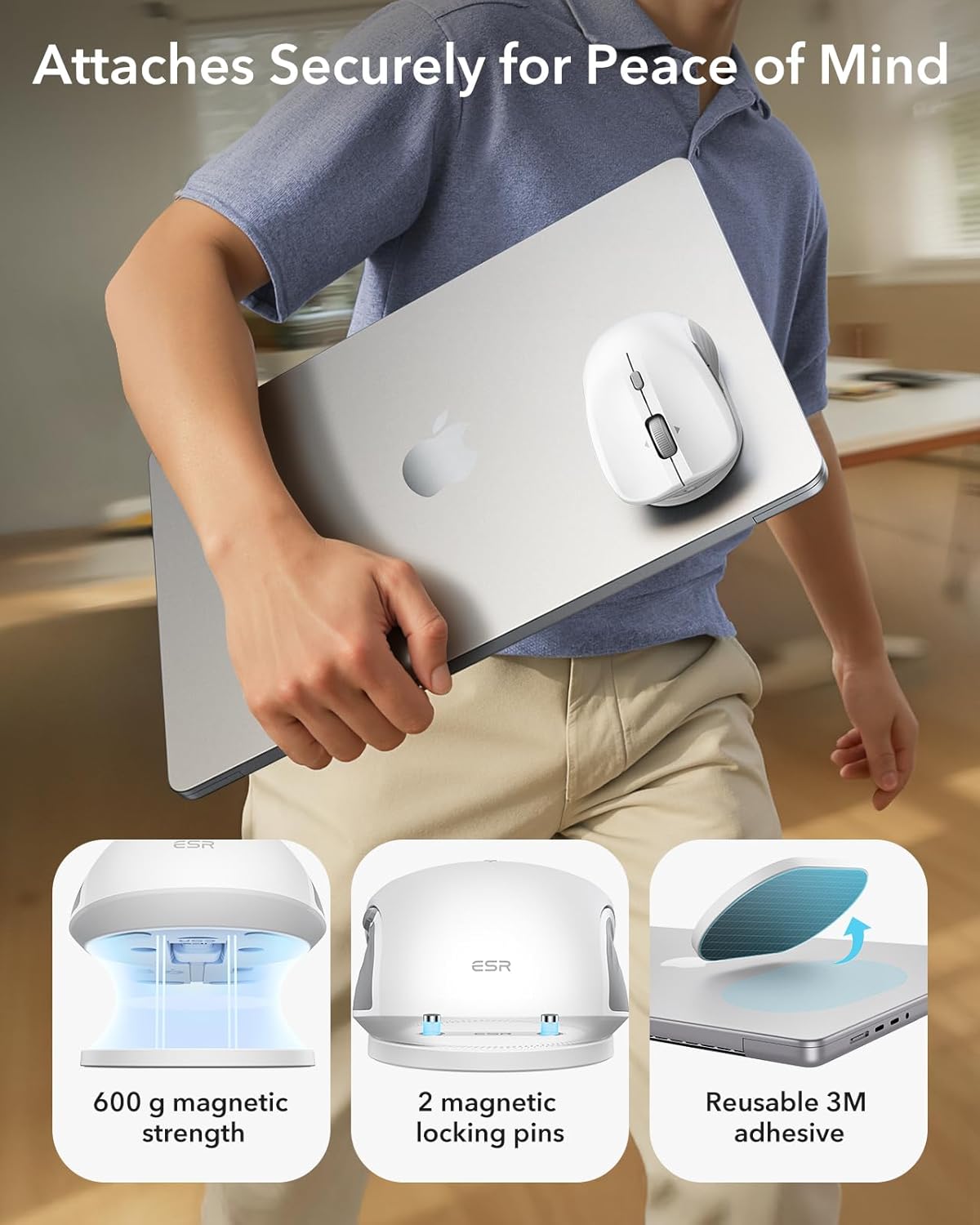 ESR 5.0 2.4 MagMouse Snap-to-Carry Bluetooth Mouse, Rechargeable Wireless Mouse for Laptop with Built-in Charging
