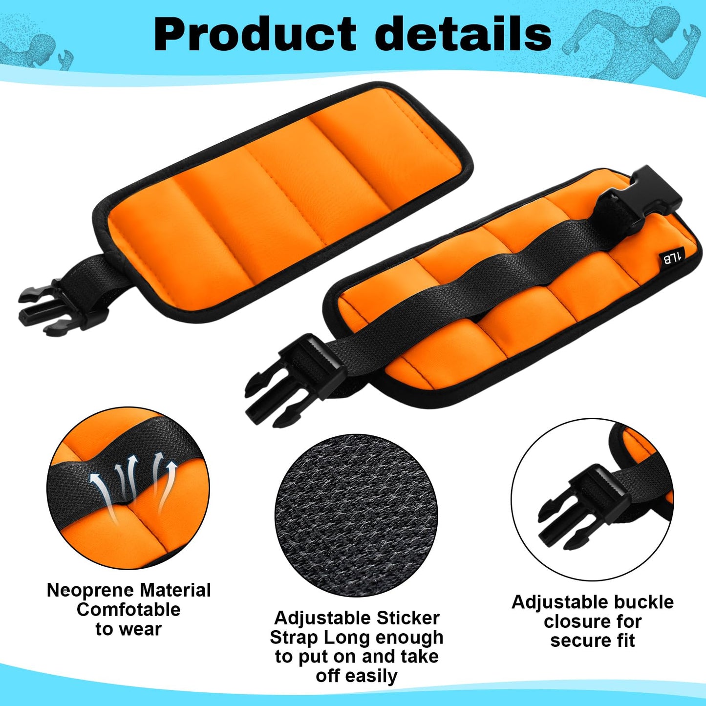 Hollowfly 2 Pairs Ankle Wrist Weights for Land or Aquatic Exercise Aqua Cuffs Aqua Aerobics Fitness Bands for Ankle and Wrist Adjustable Weights for Swimming Pool Workout Equipment (Orange,1lb)