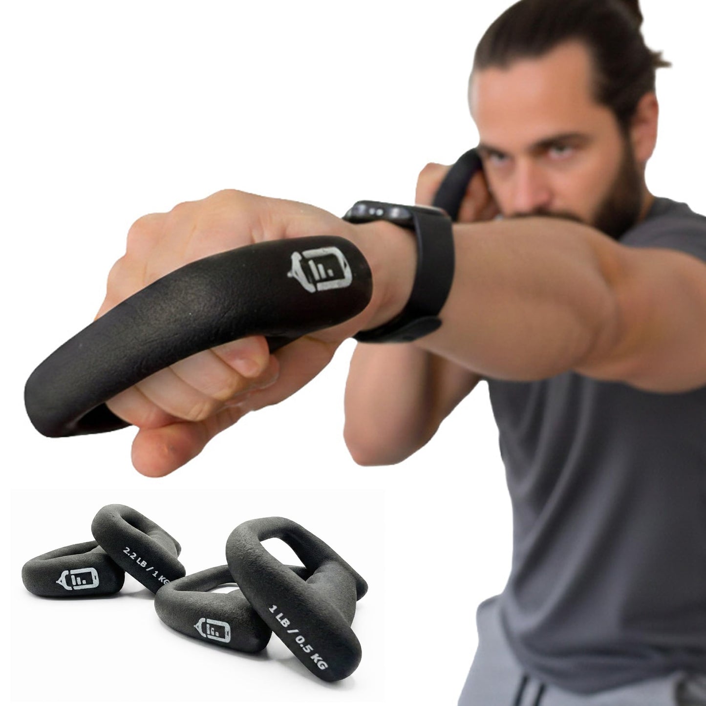 Shadowboxing Dumbbells Set (4 Weights) – 1lb & 2.2lb D-Shaped Knuckle Weights for Speed & Punching Power | Ergonomic Neoprene Hand Weights for Boxing, MMA, Running & Heavy Bag Training | App Compatible with PunchLab