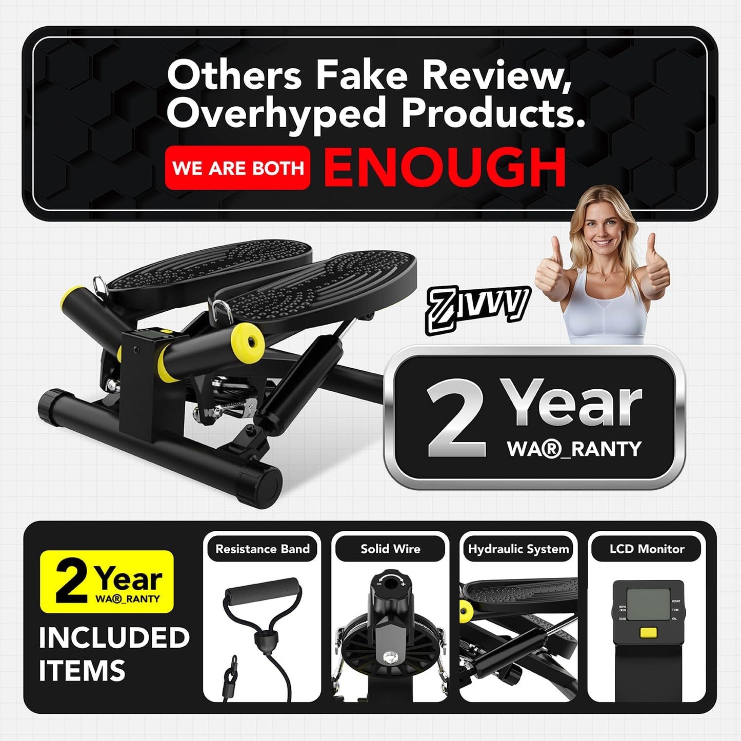 ZIWWVY- Mini Twist Stepper with Resistance Bands and Mat, Stepper Machine with 330LBS Weight Capacity, Stepper for Men and Women Full Body Workout, Adjustable Step Height, Smooth and Quiet