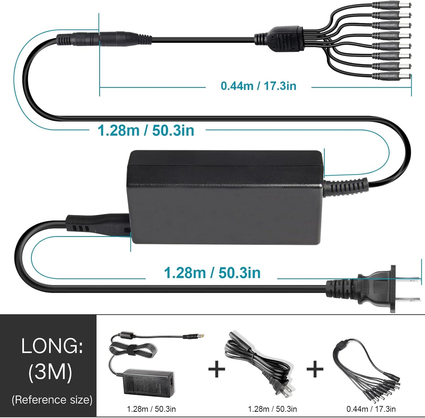 Fancy Buying 12V 5A 100V-240V 8-Way Security Camera Power Adapter AC to DC Power Splitter Cable FCC Certified LED Power