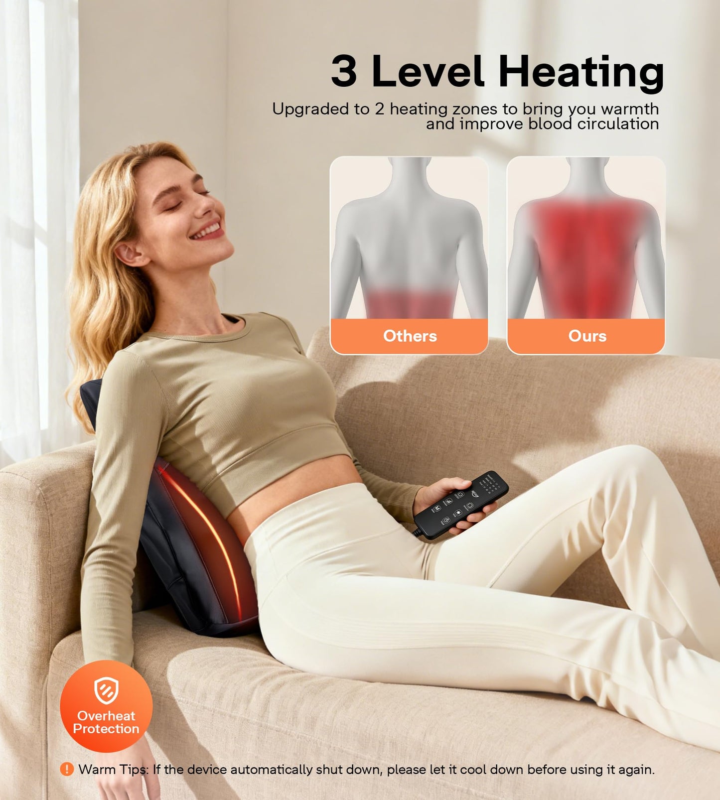 ALLJOY Heated Back Massager for Back Pain Relief, Deep Tissue Shiatsu Lumbar Support Pillow with 3 Massage Modes, 3 Intensity Levels & 3 Timer Settings for Office Chair Home, Fathers Day Gift for Dad