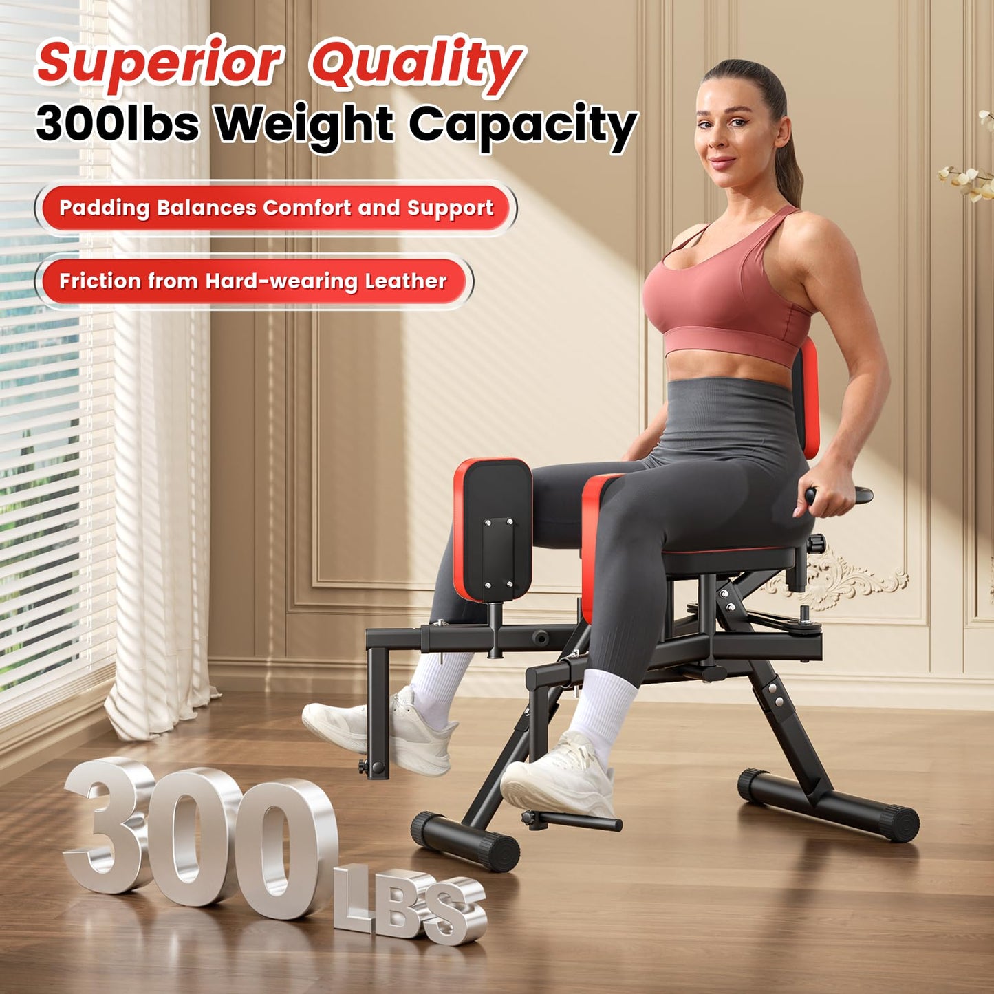 2-in-1 Hip Abductor & Adduction Machine for Home Gym, Glute Machine & Thigh Workout Equipment with 6-Level Resistance and Enlarged Padding Seat, Compact Leg Exercise Euipment for Women & Men (Black)
