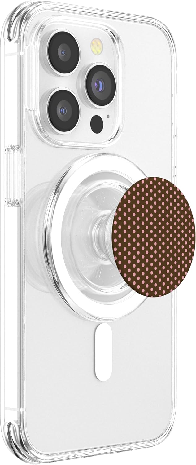 Aesthetic Classic Chic Brown and Pink Polka Dot Aesthetic Preppy Vintage Dotted PopSockets PopGrip for MagSafe
