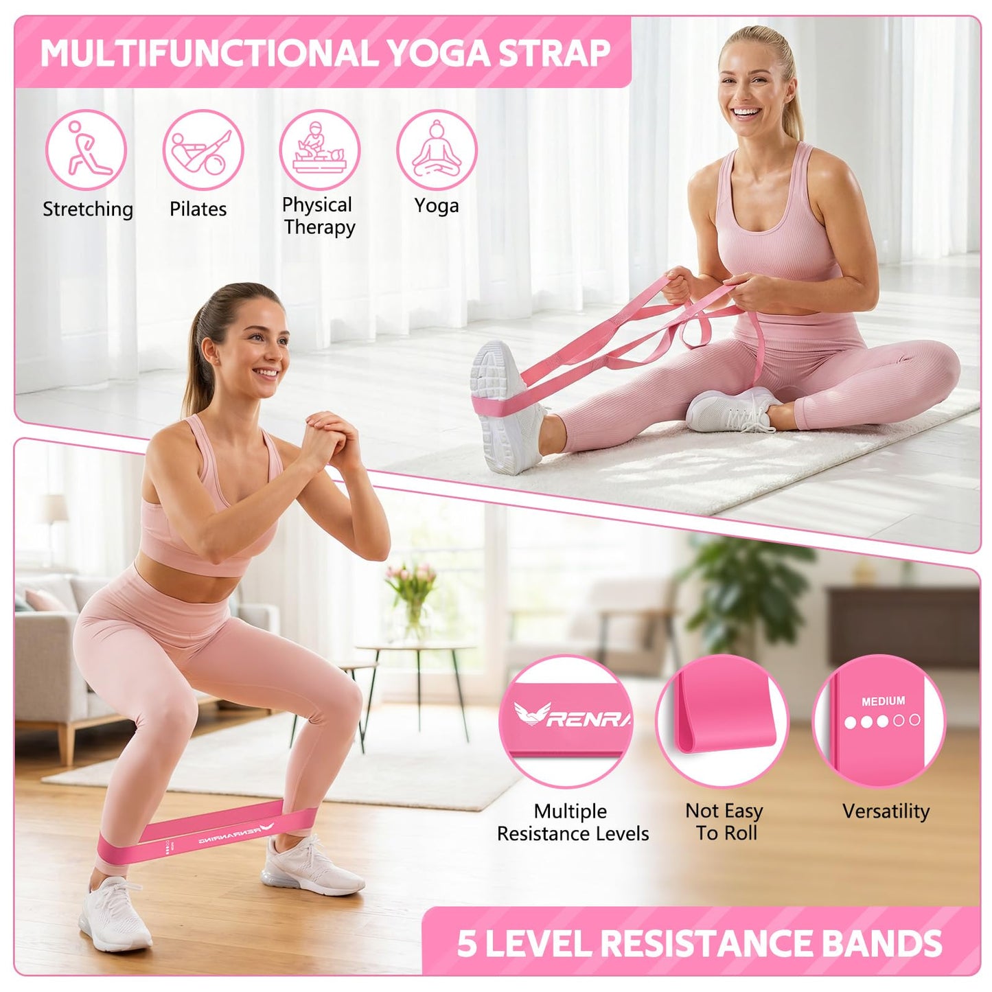 2026 Upgraded Pedal Resistance Bands with Handles, 14-in-1 Multifunction Exercise Bands & Pilates Kit Fitness Equipment Set for Core/ABS, Slimming Training & Physical Therapy