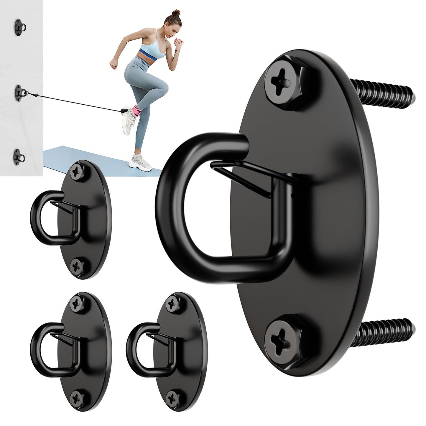 Wuno Shop 4 Pcs Wall Anchor for Resistance Bands, Gym Wall Anchor, Exercise Band Mount, Space Saving Workout Hooks for Home Fitness Workouts, Physical Therapy/Pilates