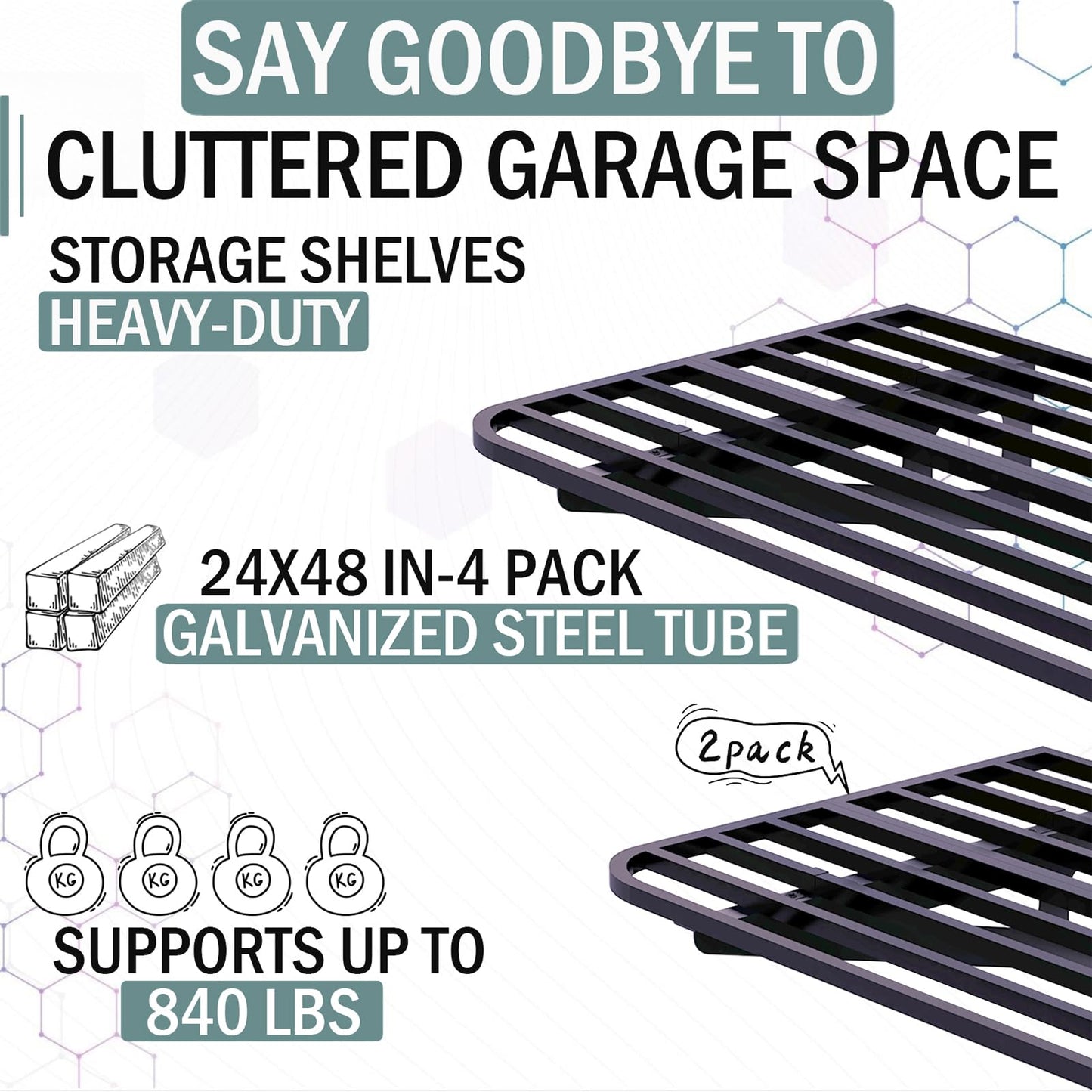 ZoffyFabrizio Garage Shelving Wall Mounted, 2-Pack 2x8ft Garages Shelving 24-inch-by-96-inch Wall Shelf Garage Storage Rack Floating Shelves, Space-Saving Black