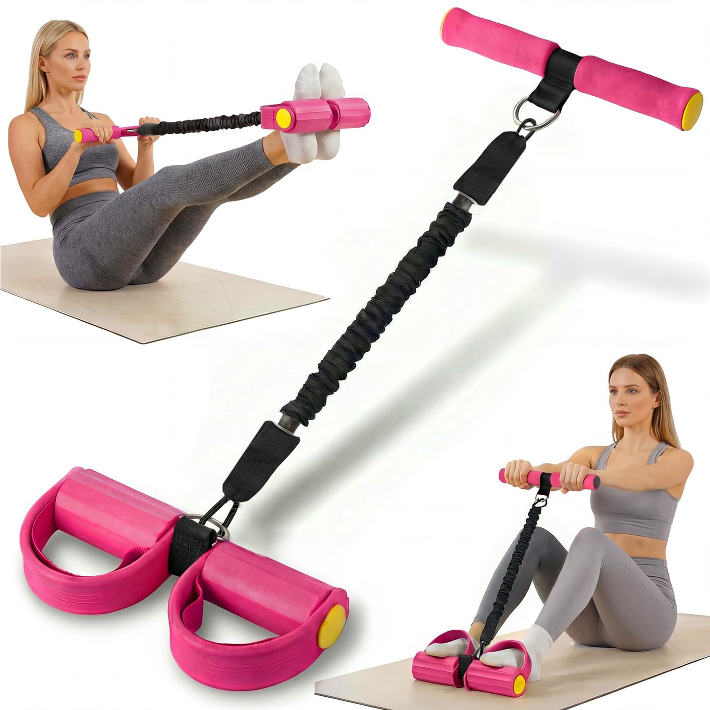 Upgraded 55lb Pull Pedal Resistance Band with Handle - Fashion Puller Exercise Tool, Thickened Built-in Latex Tube Pedal Resistance Device & Soft Nitrile Rubber Footrest for The Core(Pink)