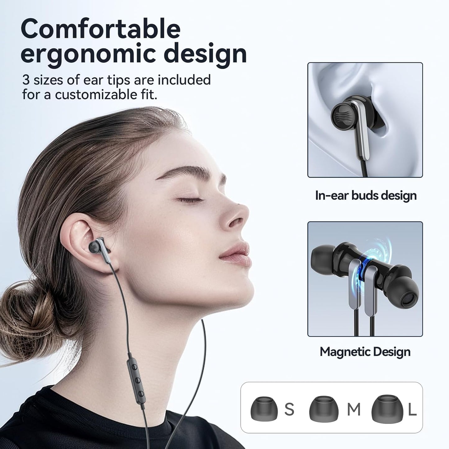 USB C Wired Earphones with Microphone & Volume Control, Type-C in-Ear Headphones with Portable Pouch & Noise Isolating