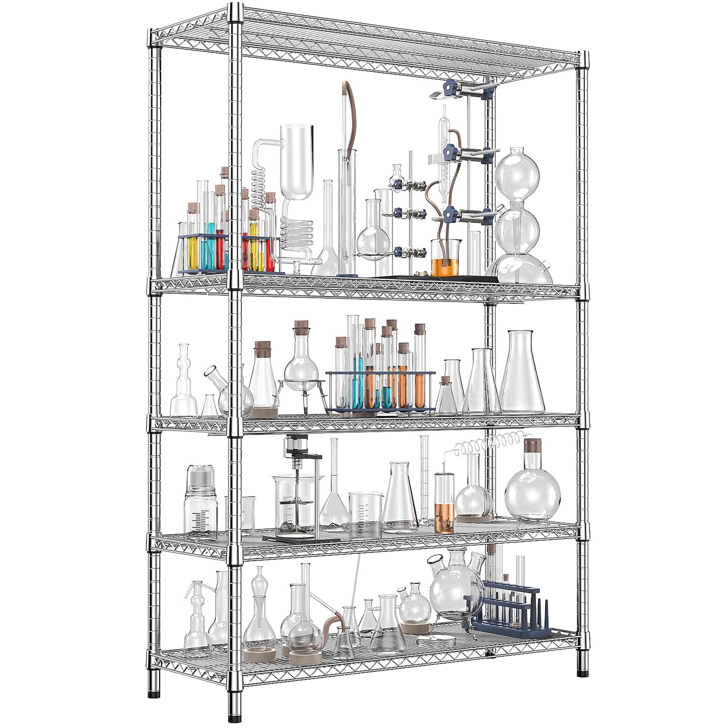 IZEUK 4250 LBS Garage Shelving Wide Storage Shelves 5 Tier Metal Shelves Heavy Duty Adjustable Utility Shelf Rack Chrome 17.7" D x 59.1" W x 70.4" H