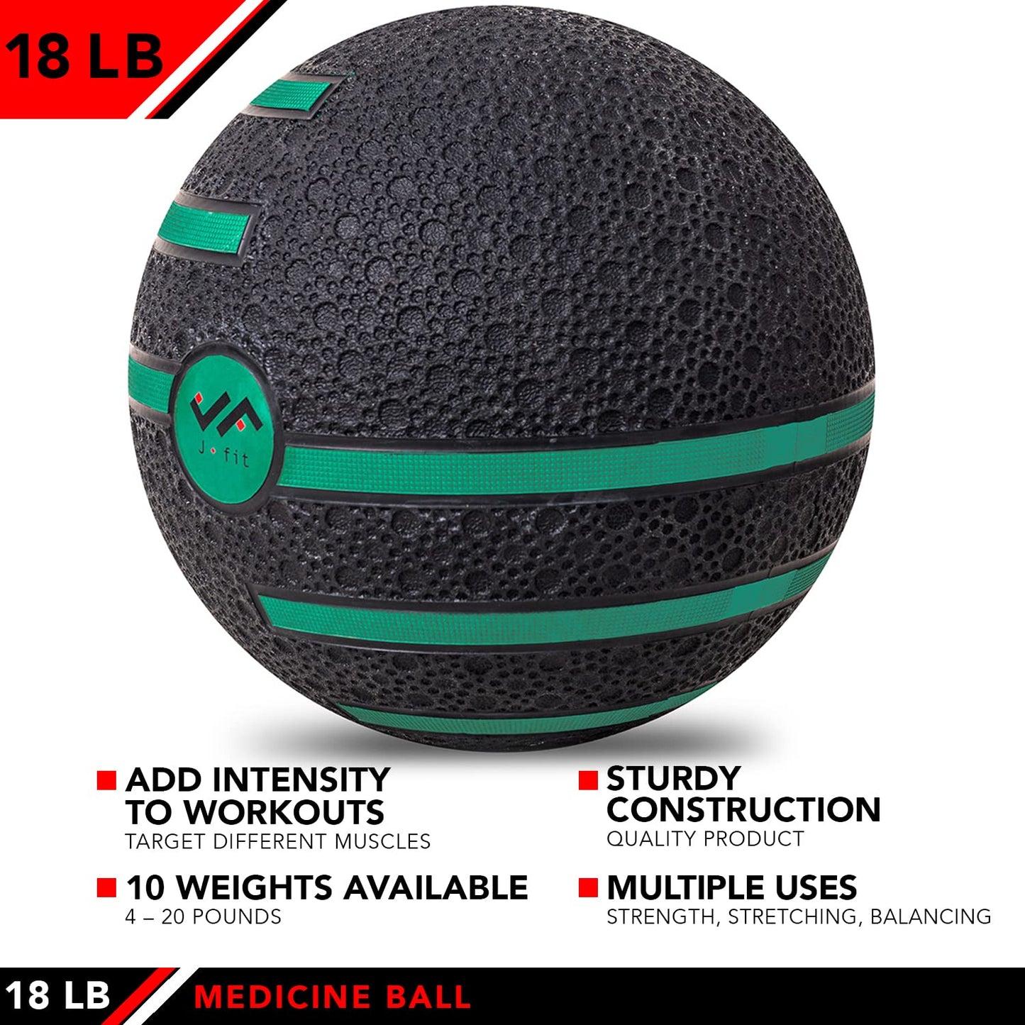 JFIT Medicine Exercise Ball with Dual Texture, 18 LB