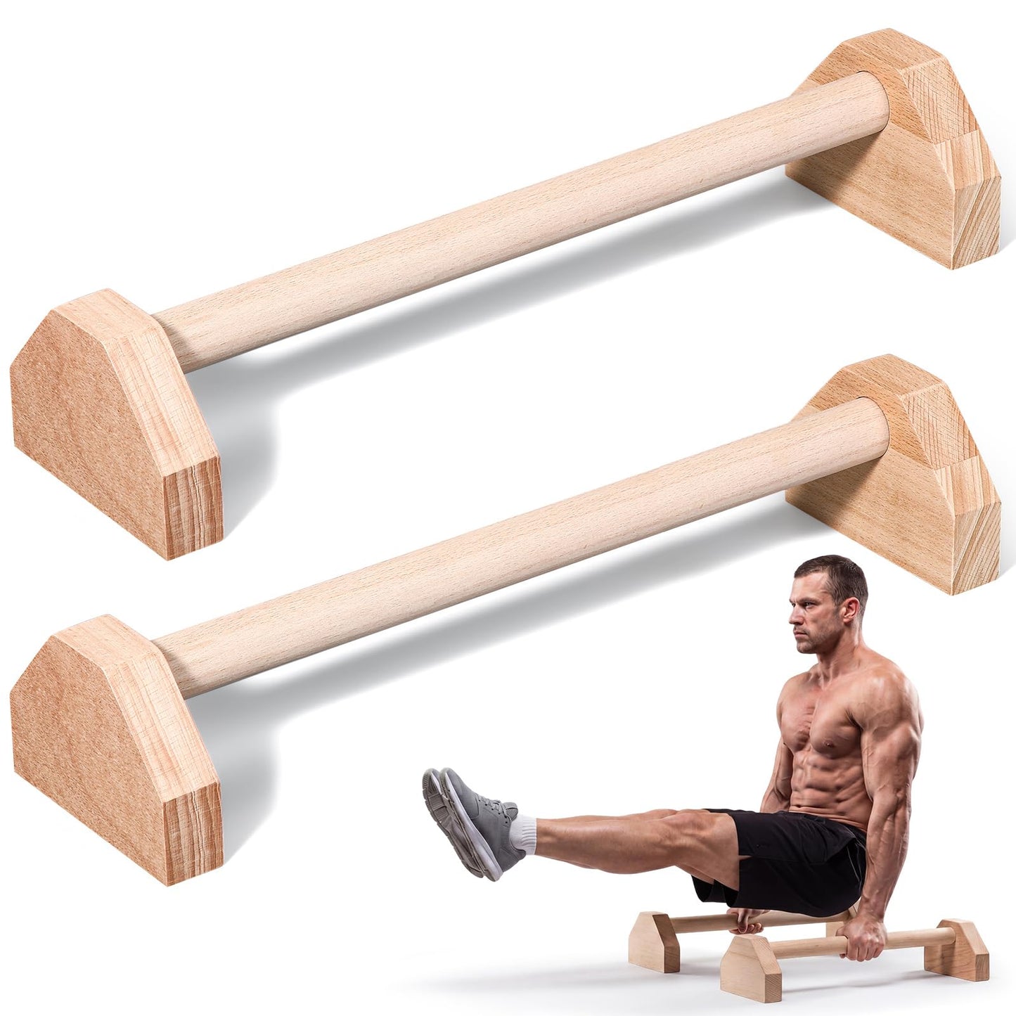 Silipull 2 Pcs Push up Stands 15.7/19.7 Inch Wooden Push up Bars Parallettes Bars Calisthenics Equipment Non slip Base Solid Portable Exercise Home Workout Equipment for Strength Training(19.7 Inch)