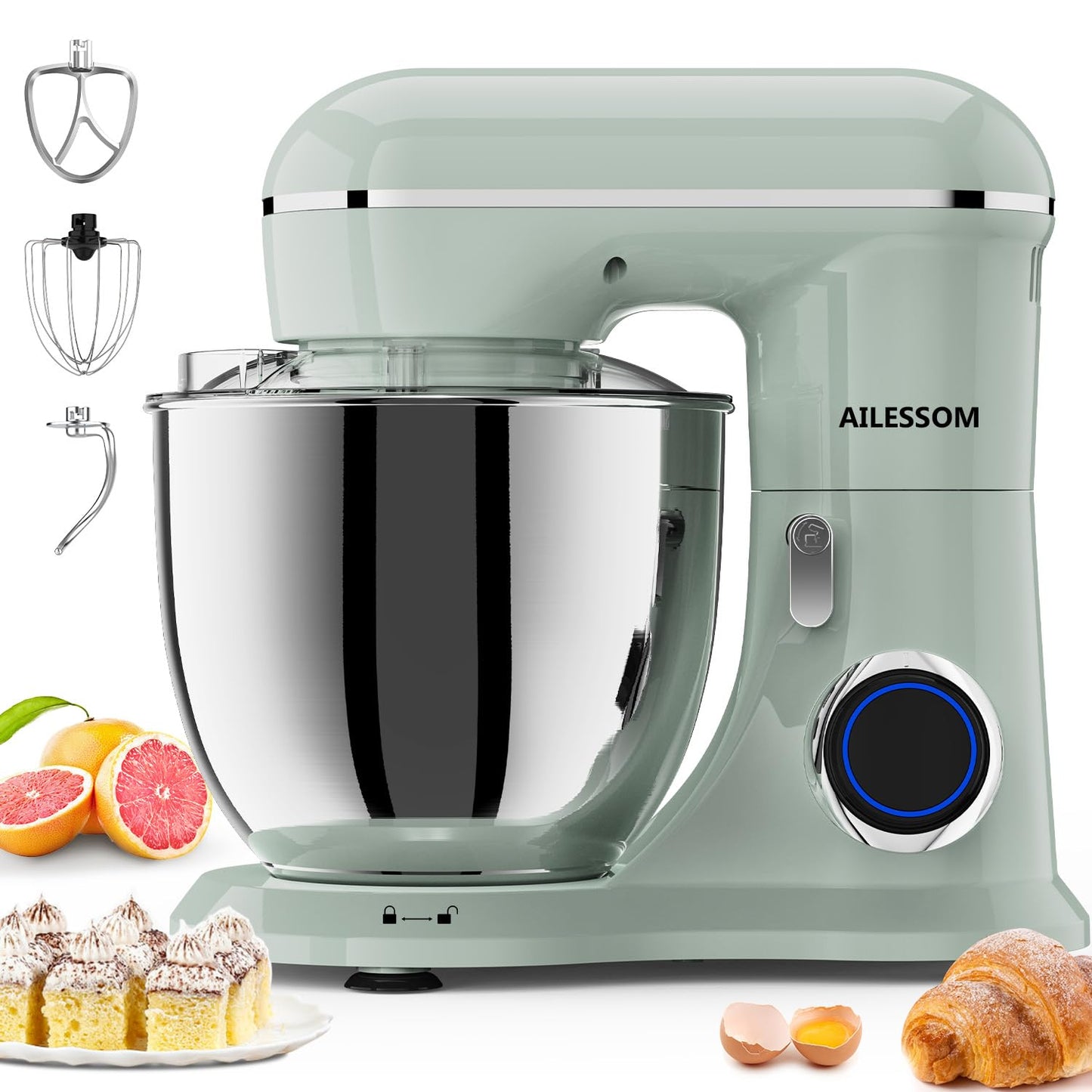 SAMSAIMO 3-IN-1 Electric Stand Mixer, 10-Speed With Pulse Button, Attachments include 6.5QT Bowl, Dough Hook, Beater, Whisk for Most Home Cooks