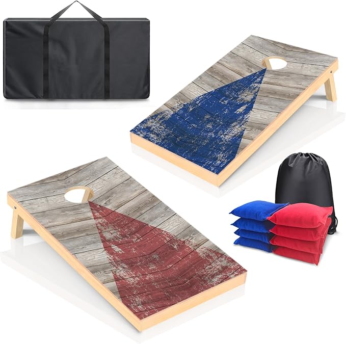 Cornhole Boards Set - Regulation Size 4x2/3x2ft Solid Wood Corn Hole Game Set with 8 Bean Bags and 2 Cornhole Boards - Perfect for Outdoor Game