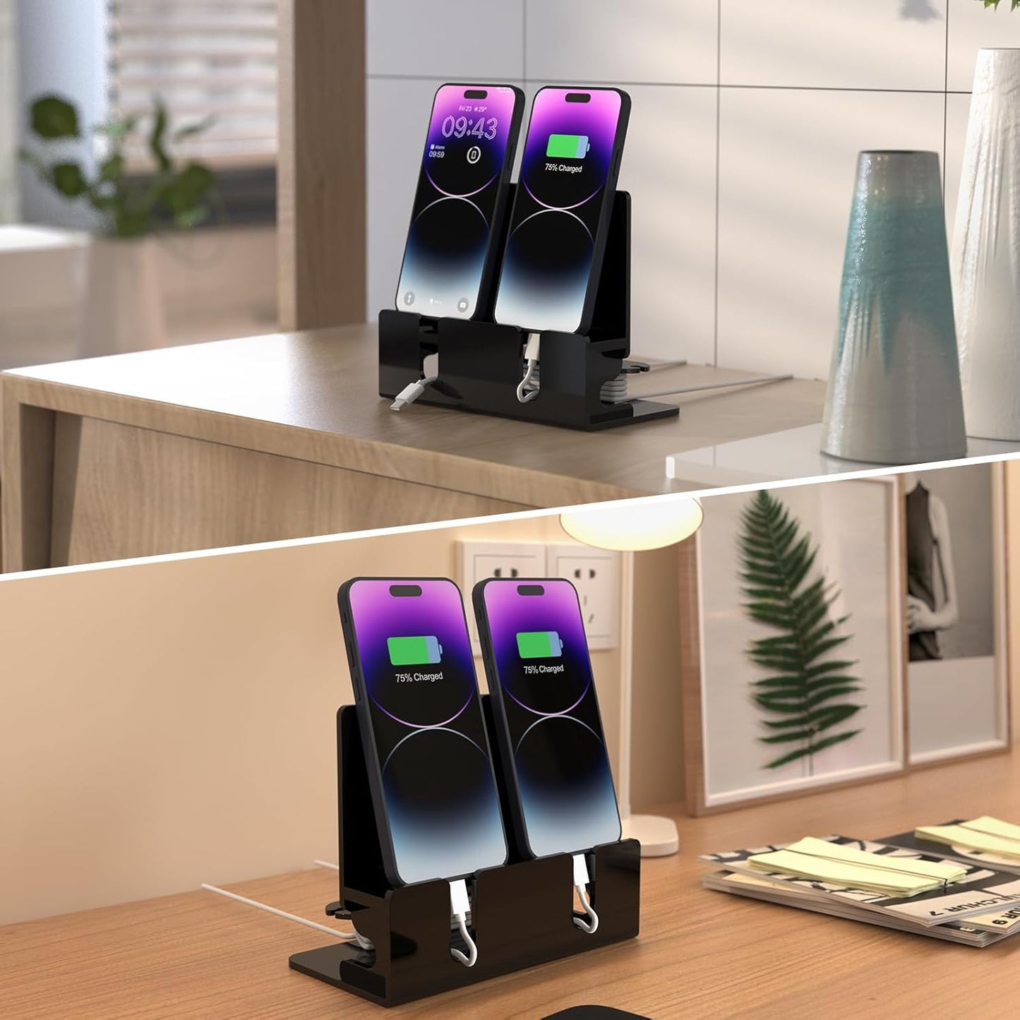 CaSZLUTION 2 Dual Phone Holder Organizer Stand for Phones, Acrylic Desktop Universal Mobile Phone Docking Station