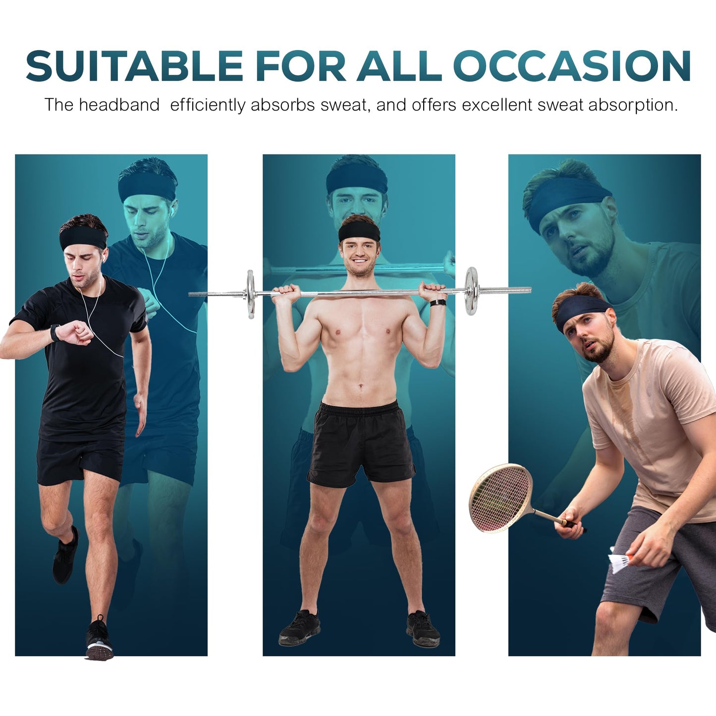 Relix Sports Headband for Men (5 Pack) Moisture Absorbing Workout Headband, Sweatband Headbands for Running, Cycling, Football, Yoga, Unisex Hairband