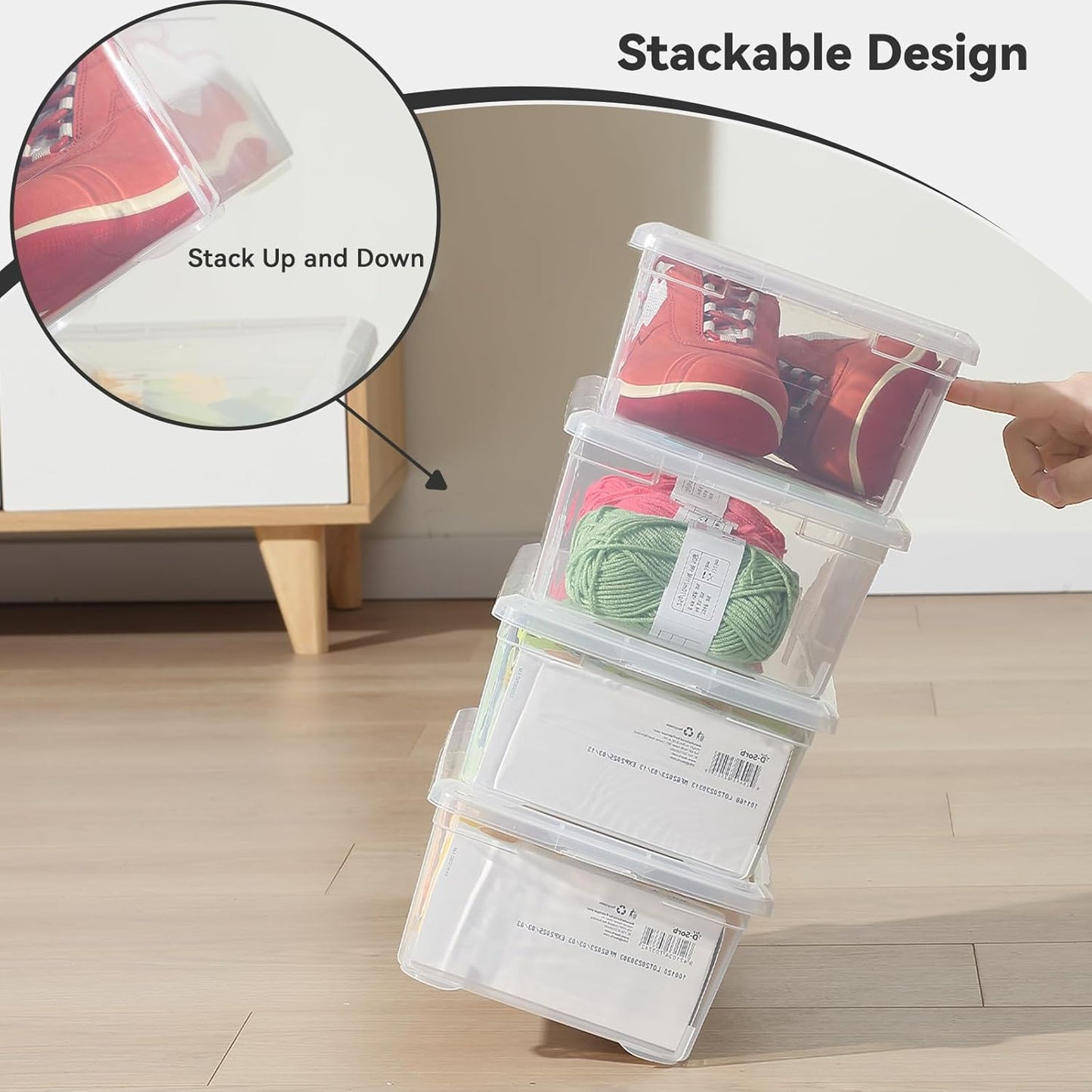Novelinks 6 Quart Clear Plastic Storage Bins - Stackable Organizing Containers with Transparent Lids | 8 Pack