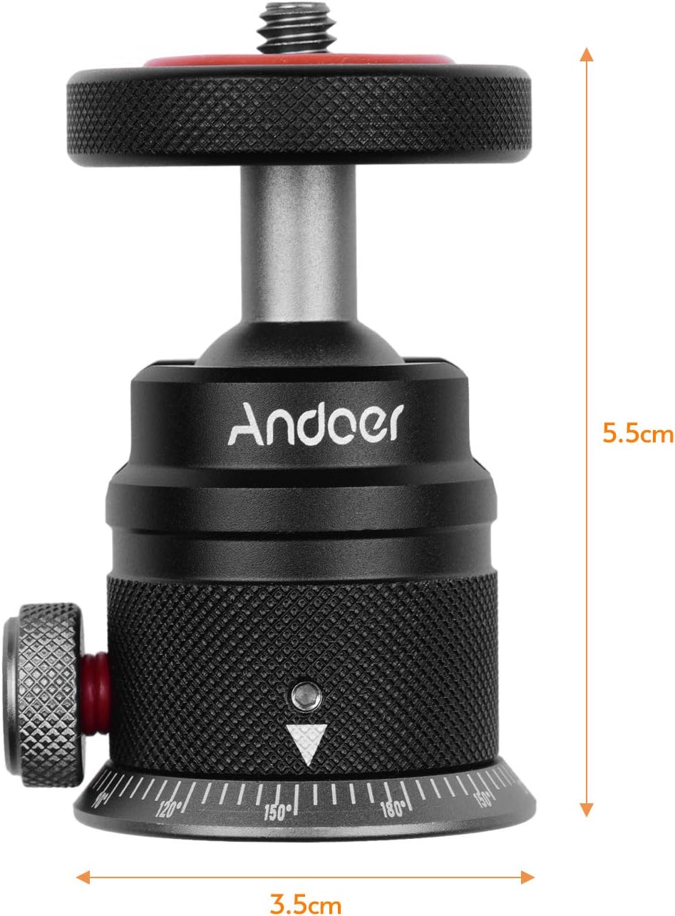 Andoer 360 180 1/4 DSLR Tripod Ball Head,Aluminum Alloy Tripod Ball Head Mount Panoramic Swivel Flip with Scaled Base