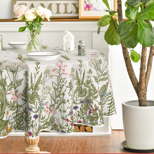 Horaldaily Spring Summer Tablecloth 90x90 Inch Round, Wild Flowers Floral Table Cover for Party Picnic Dinner Decor
