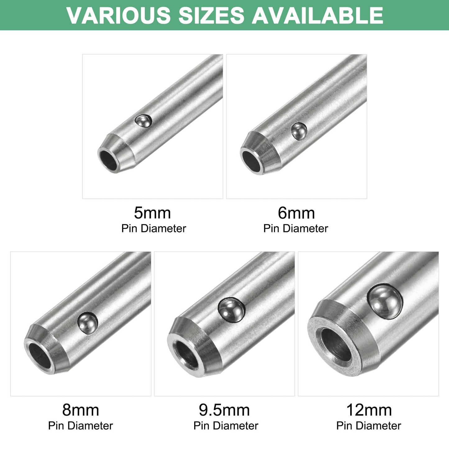 M METERXITY Push-Button Ball Locking Pin, 3/16" [5mm] Dia., 1-3/16"[30mm] Usage Length Ring Quick Release Lock Pins W Lanyard Cable for Speaker/Aviation/Gym/Machine [304 Stainless Steel]