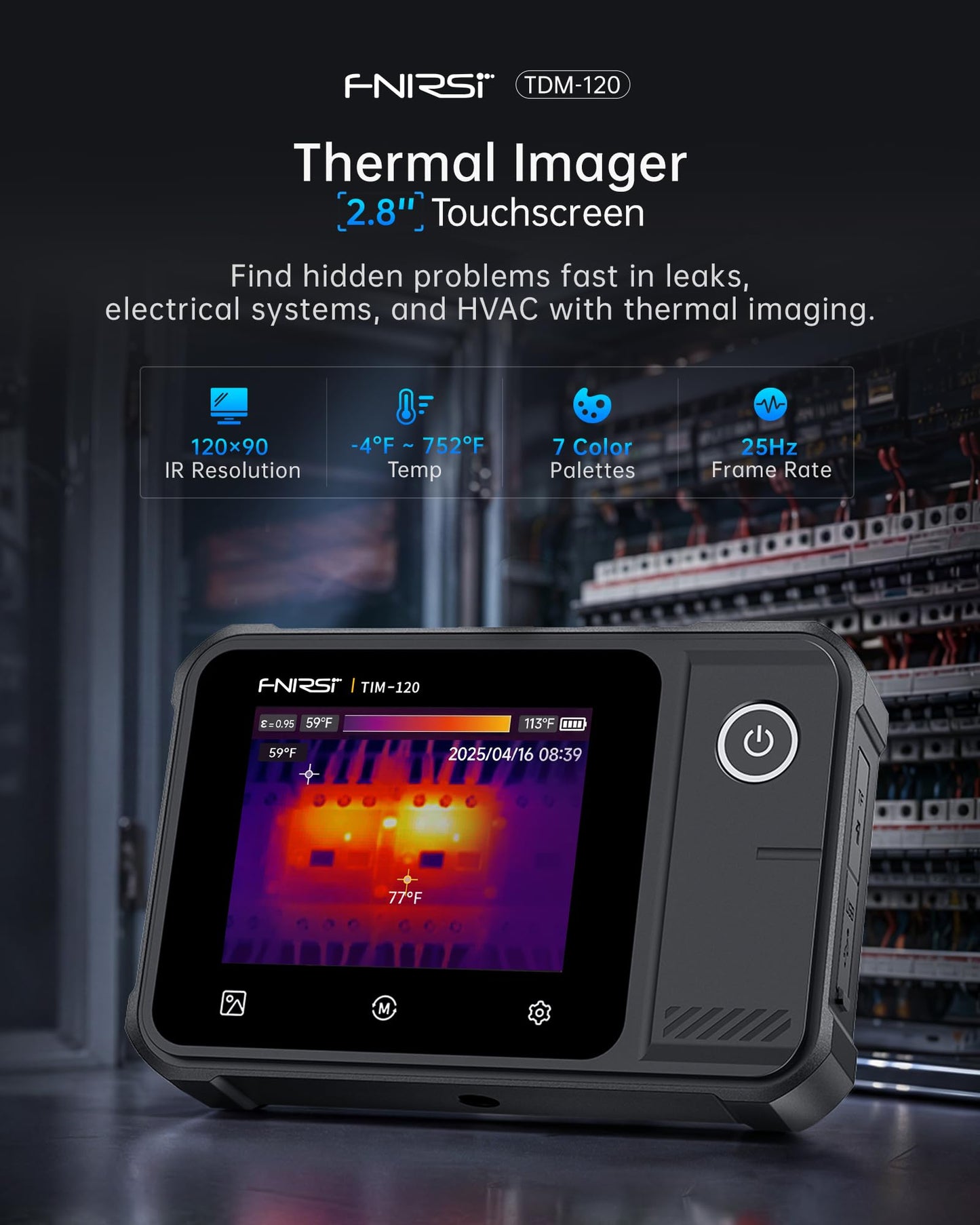 FNIRSI TDM-120 Thermal Imaging Camera, 120x90 IR Resolution, 2.8" Touchscreen Infrared Camera, -4°F to 752°F Temp Range, 25Hz Refresh Rate Handheld Thermal Imager for HVAC, Building & PCB Inspection