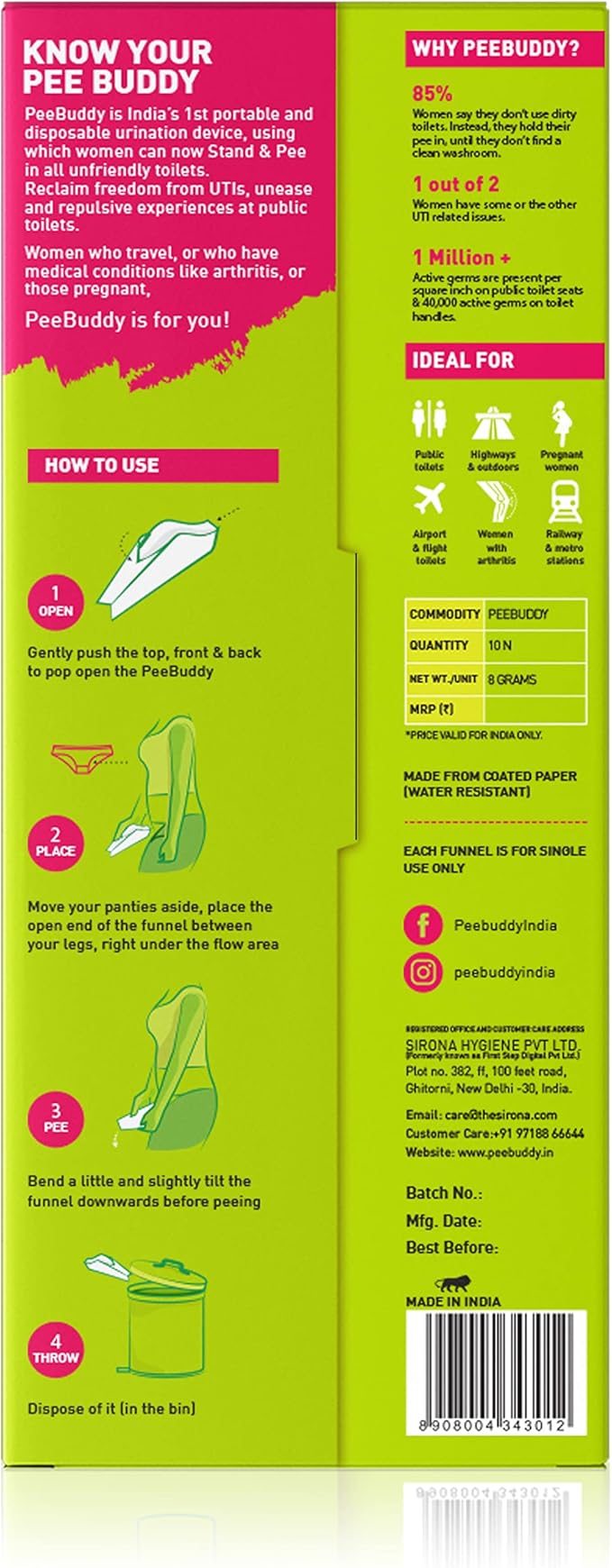 PeeBuddy 10 Funnels Female Urination Device | No Mess Disposable Urinal Funnel|Travel, Camping, Hiking, Festivals, and Outdoor Activities | Paper Based Stand and Pee Funnel for Women, Girls
