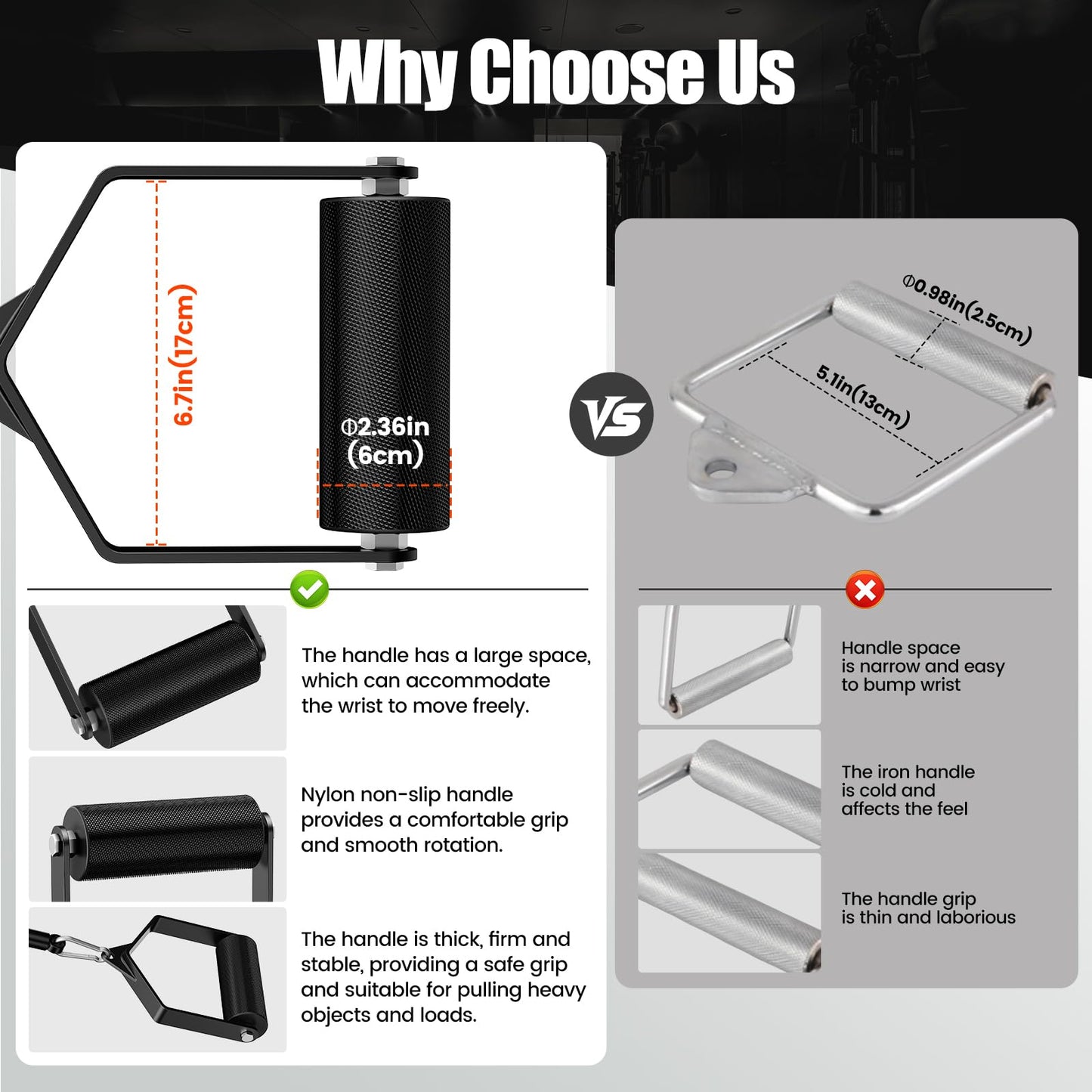 CXPZLLBNHH Pull Down Attachments for Gym, Grip Ø 2.36 in Arm Wrestling Exercise D Handle Cable Attachment, Single Arm Lifting Deadlift Handle Grip for Wrist Forearm and Grip Strength
