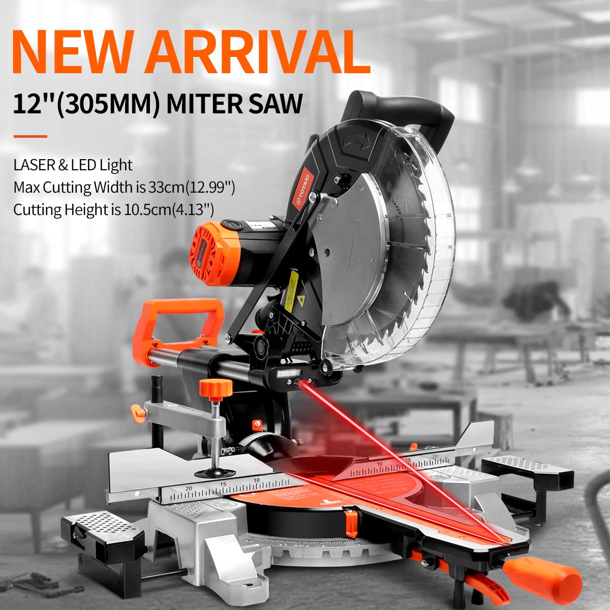 TOYAKI 12-Inch Sliding Compound Dual-Bevel Miter Saw With Laser Guide, LED Light,Extension Table, 15-Amp, 4.13x12.99inch Cutting Capacity, With 40T And 120T TCT Miter Saw Blades