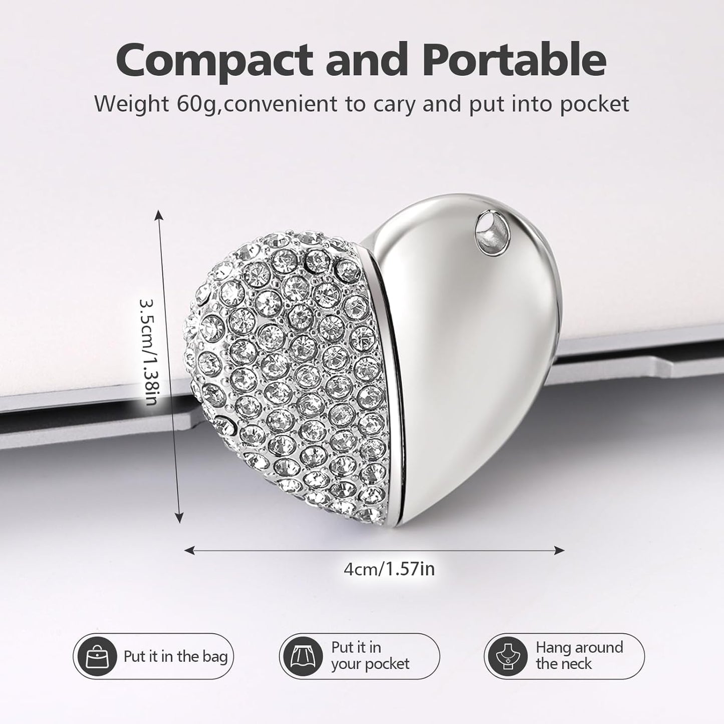 Kayllesine 2.0 64, USB Flash Drive,Cute Romantic Heart Shape USB Memory Stick,Thumb Drive for Photos, Music, Files
