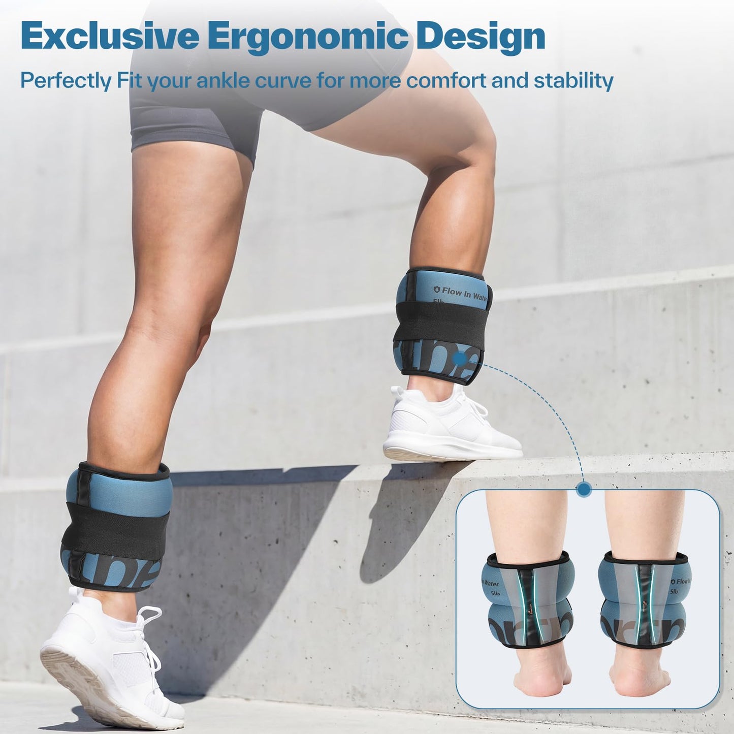 Sportneer Ankle Weights for Men Women Strength Training, 4/10 lbs Pair Leg Weights Set Comfortable and Soft Perfect for Dancing Running Walking Fitness Workout, 5lbs x 2, Blue
