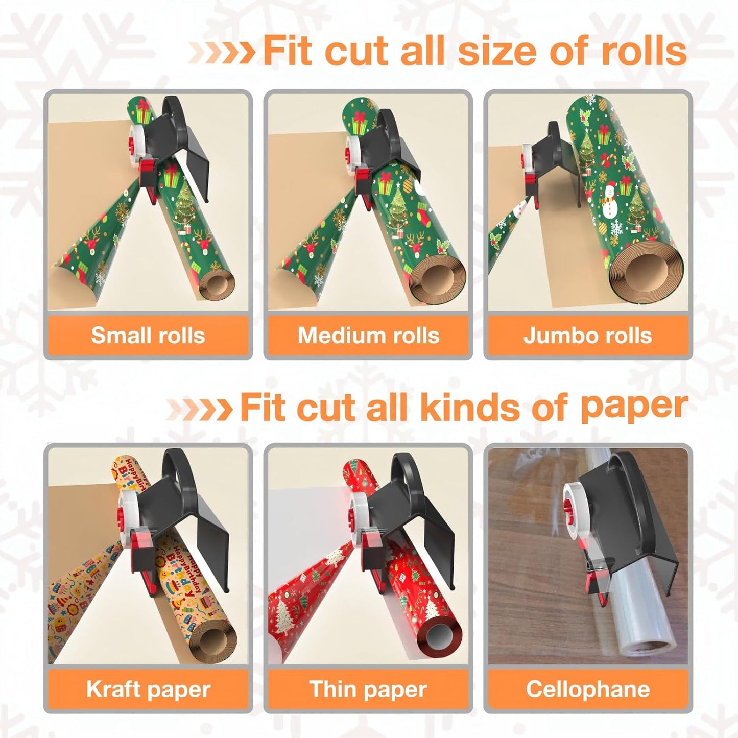Wraprocut Wrapping Paper Cutter & Tape Dispenser - 2-Pack with 4 Tapes for Easy Holiday Gift Wrapping