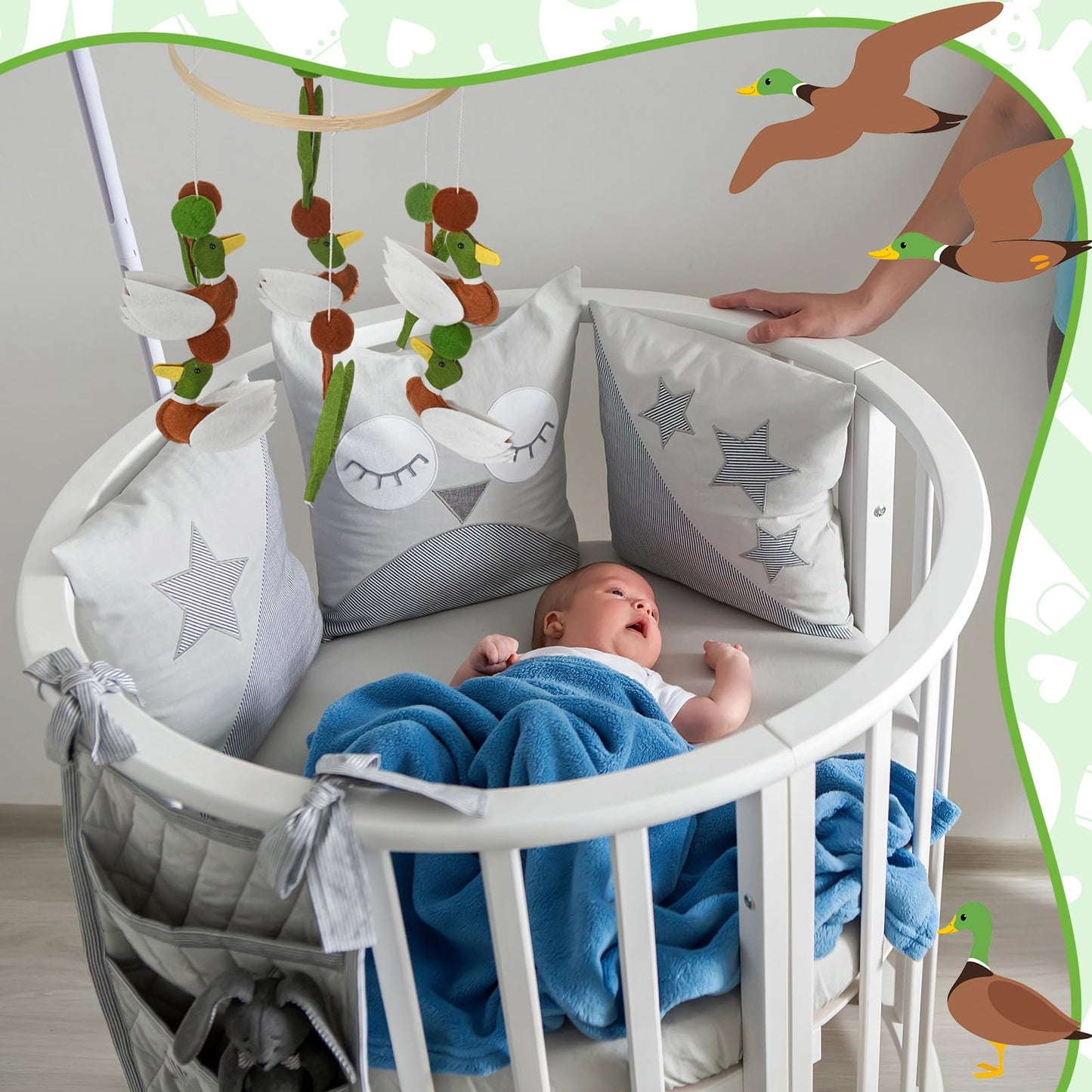 Sonwyoung Mallard Duck Baby Mobile for Crib Nursery Felt Wooden Wild Mallard Duck Hanging Decor for Infant Mobile Crib Newborn Gift for Boys Girls Stuff Neutral