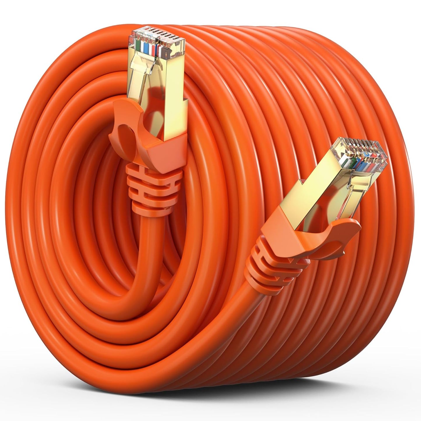 Cat7 100 RJ45 600MHz, 10Gbps Ethernet Cable ft High-Speed LAN Internet Patch Cord, Flat Design, Gold-Plated Connectors