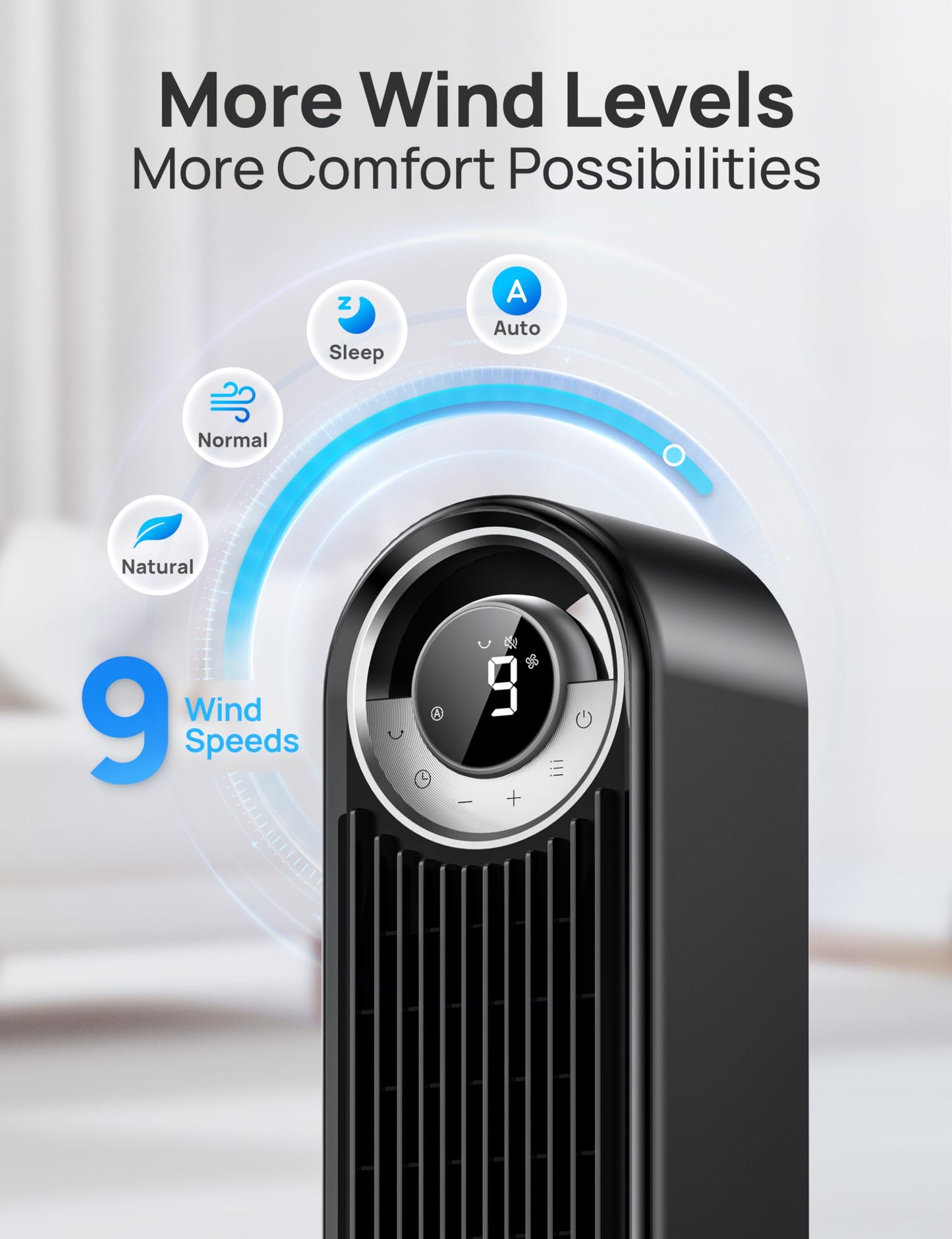 DREO Smart Tower Fans for Home, 90° Oscillating Fan Bedroom Indoors, Voice Control Floor with 12H Timer, 42 Inch Quiet Bladeless Standing LED Display, 9 Speeds, Work Alexa/Google