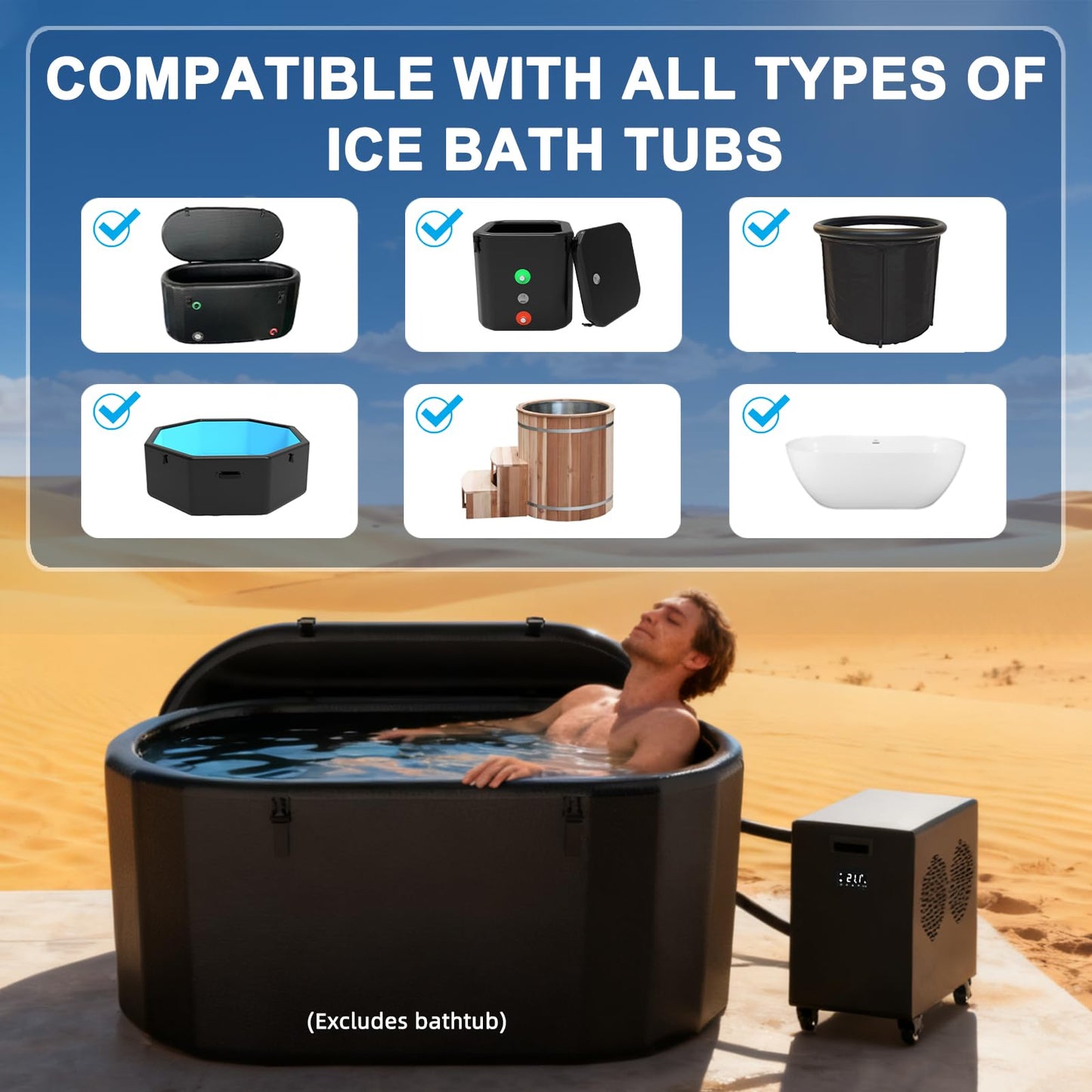 ICEPANGZI 1HP Ice Bath Water Chiller for Cold Plunge Tubs, Upgraded 2600W Cold Plunge Chiller with External Filter, Lightweight Cooling Chiller for Athletes Cold Therapy Recovery