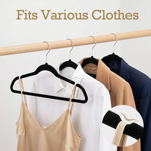 HOUSE DAY Premium Velvet Hangers - Non-Slip Flocked Clothes Hangers for Space Saving | 20 Pack, Black