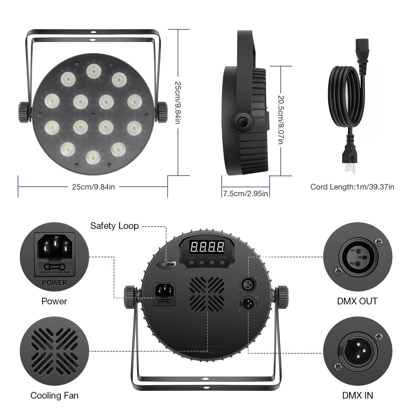 OPPSK LED Stage Par Lights: 2Pack 100W Dual-Effect 10 Ring LED Surrounded 14 RGBW Par Can - Dimmable Sound Activated - Remote & DMX Control - Uplights for DJ Wedding Party Club Bands Stage Lighting
