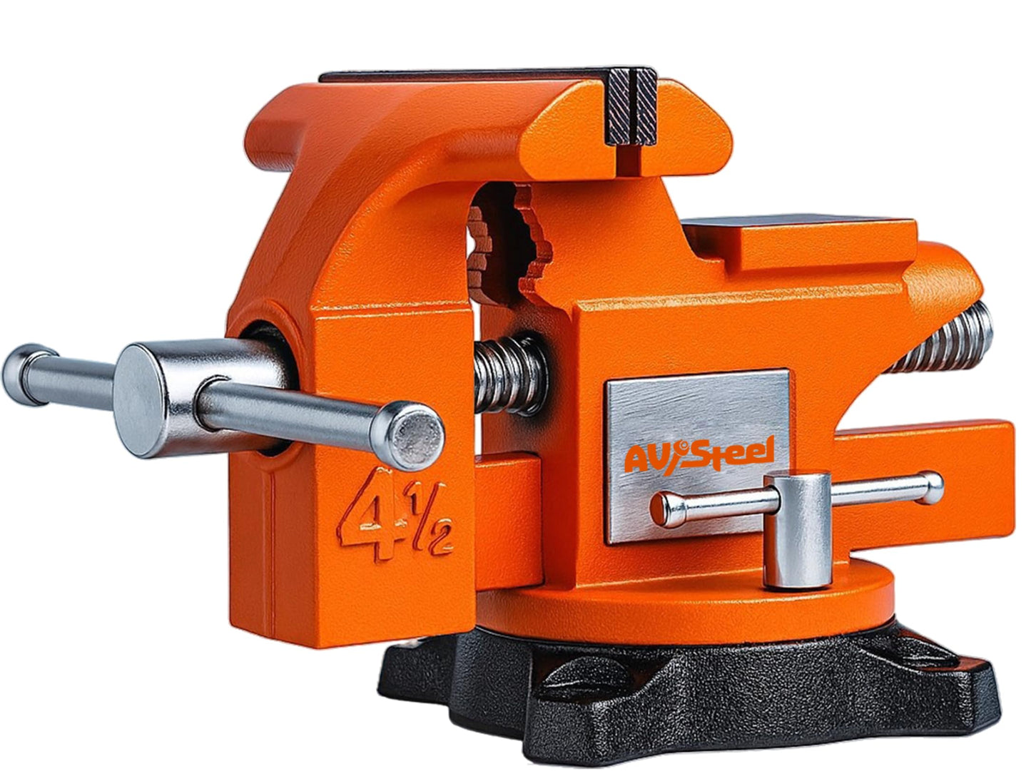 AV Steel 4-1/2" Bench Vise with 240° Flexible Swivel Locking Base and Anvil, High-Strength Multi-Purpose Workbench Vise Heavy-Duty, Cast Iron Workbench for Woodworking, Drilling, Pipe Cutting