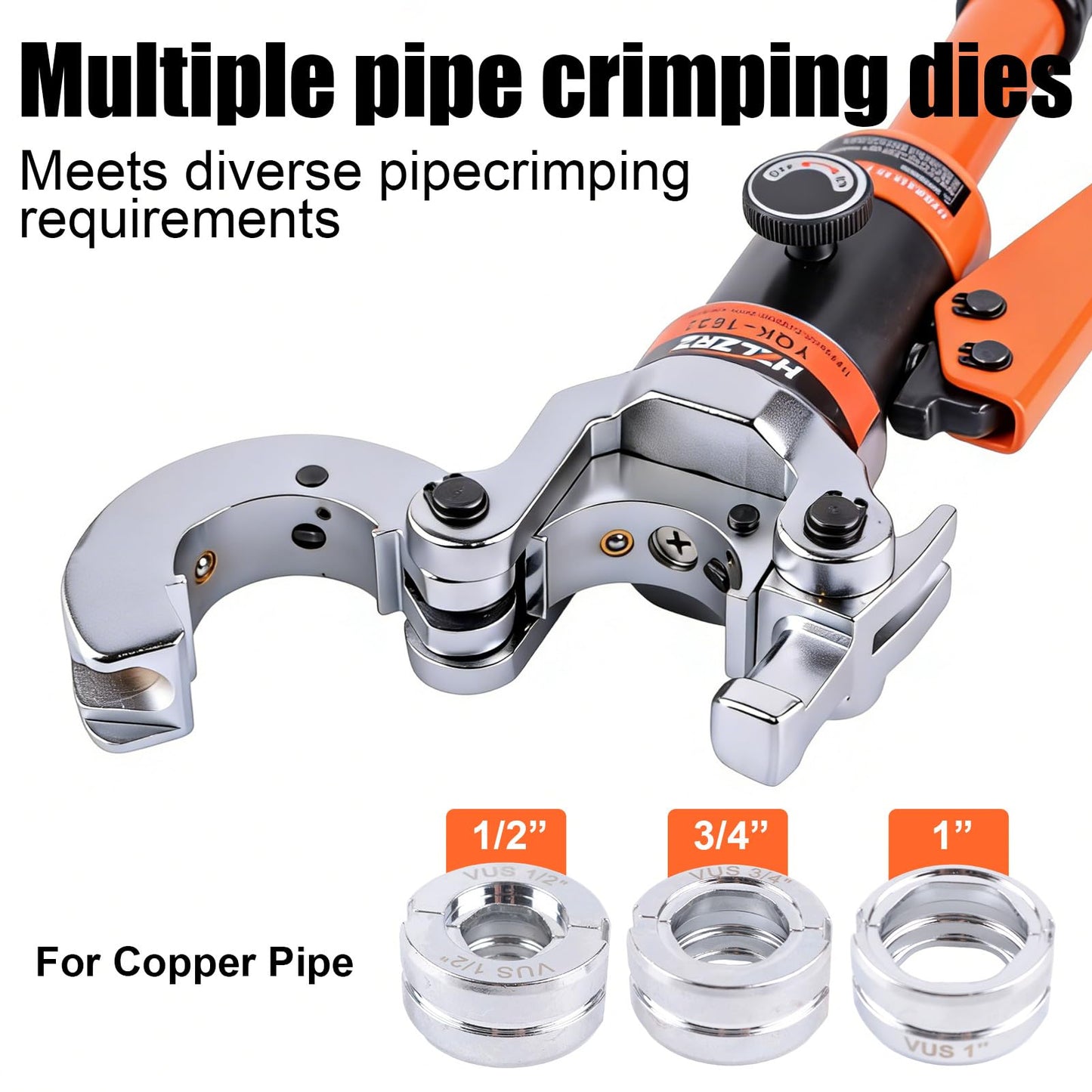 HZLZRZ Pro Press Copper Pipe Crimper Tool Kit with 3 Dies (1/2" 3/4" 1") for Plumbing & Water Heating, Includes Copper Tube Cutter and Burr Tool (YQK/1632D)