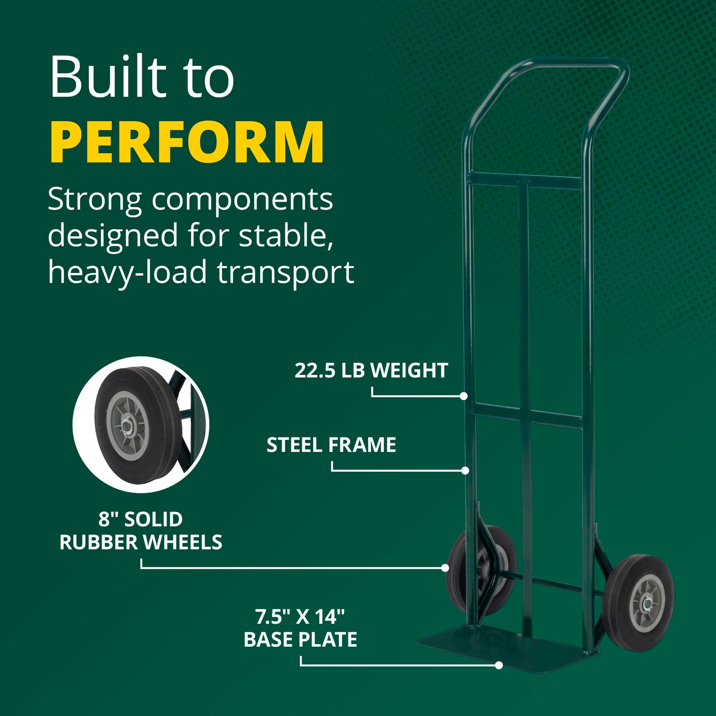 Harper Trucks K54B85C Steel Hand Truck, 600 lb Capacity 2 Wheel Dolly with Continuous Handle, 8-Inch Solid Rubber Wheels for Moving, Warehouses, Storage and Home Projects