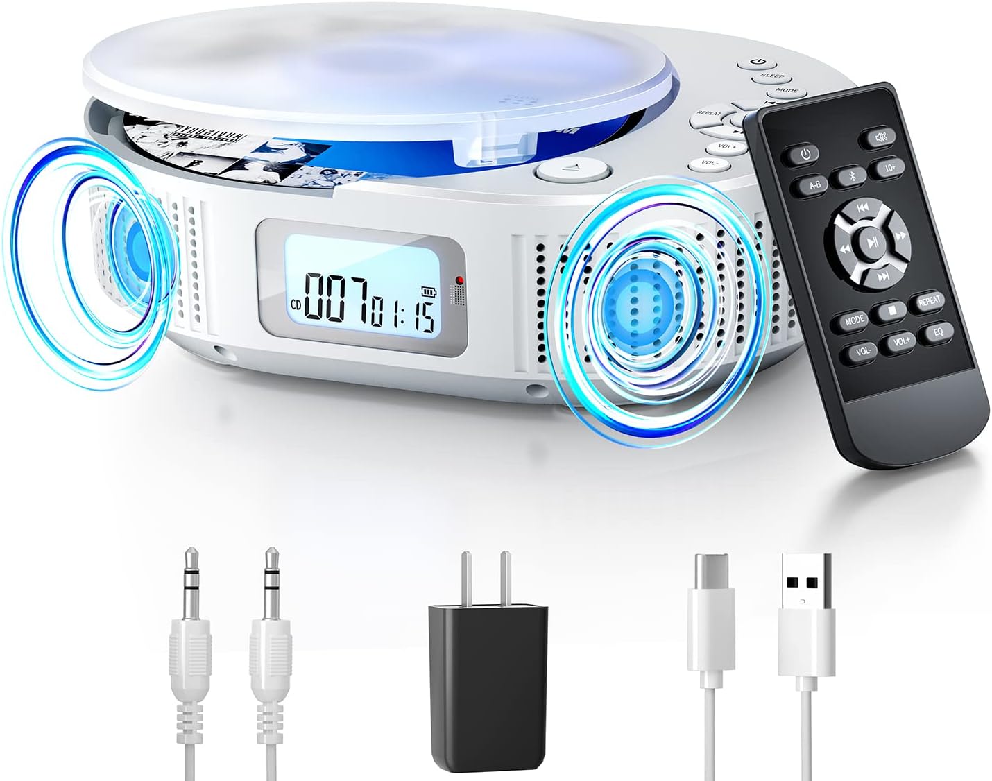 FELEMAN 2 1 CD Player Portable, Upgraded Boombox CD Player & Bluetooth Speaker in Combo, Rechargeable Portable CD