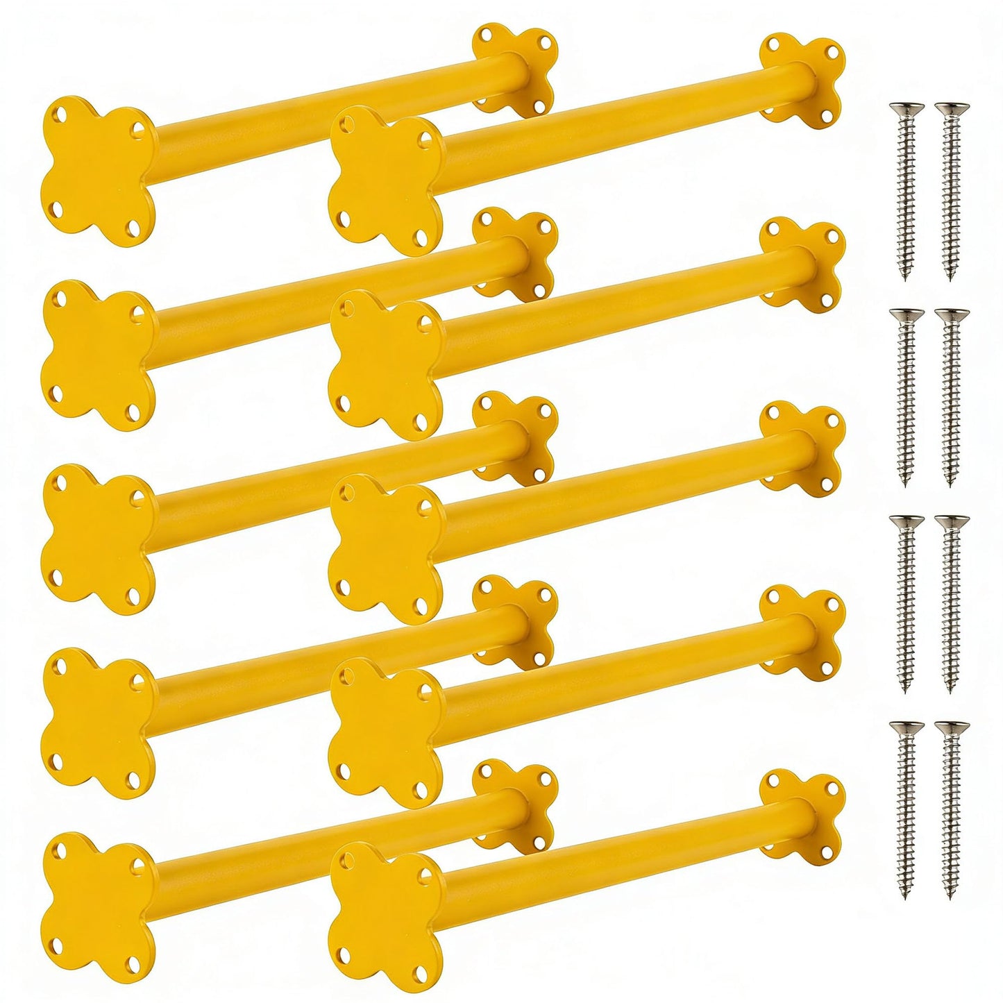 10 Pack Steel Monkey Bars Ladder Rungs 16.5 Inch with Screws Hardware Kit, Monkey Bars for Backyard & Swing Sets for Backyard, Indoor Outdoor Climbing Equipment for Playground Swing Set (Yellow)
