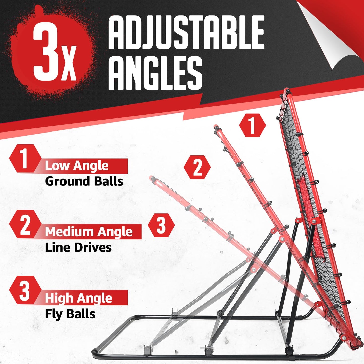 Baseball Rebounder Net, 3 Adjustable Angles 4x4.5FT Pitch Back Baseball Softball Volleyball Rebounder with 2 Strike Zones, UV Resistant, Pitchback Trainer for Ground, Line Drive & Fly Balls