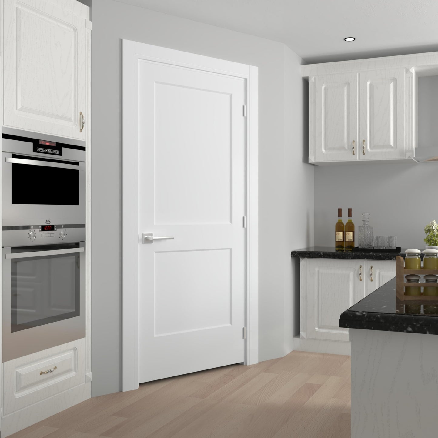 JUBEST 32"x80" Left-Hand Prehung Interior Door with Knock Down Jamb Kit & Satin Nickel Hinges, 2-Panel White Primed Hollow Core Molded Door Slab with Bore & Hinge Cutout, Durable & Sturdy, No Handle