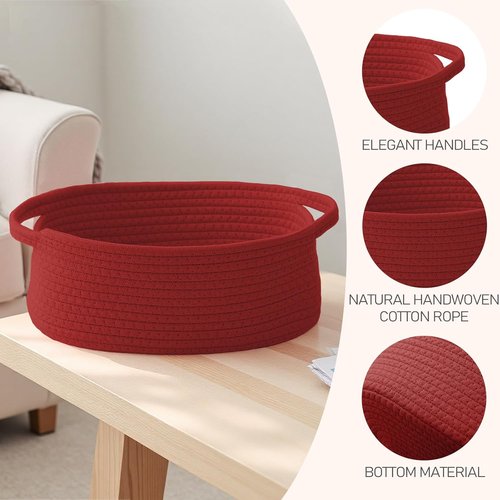 JMvicyroam Woven Basket - Small Rope Storage Bin with Handles for Organizing Shelves & Closets | Red