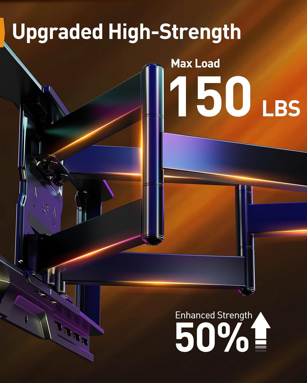 Perlegear AuraFrame™ Full Motion TV Wall Mount - LED Light, Tilt & Swivel for 42"-90" TVs Up to 150 lbs | Max VESA 600x400mm