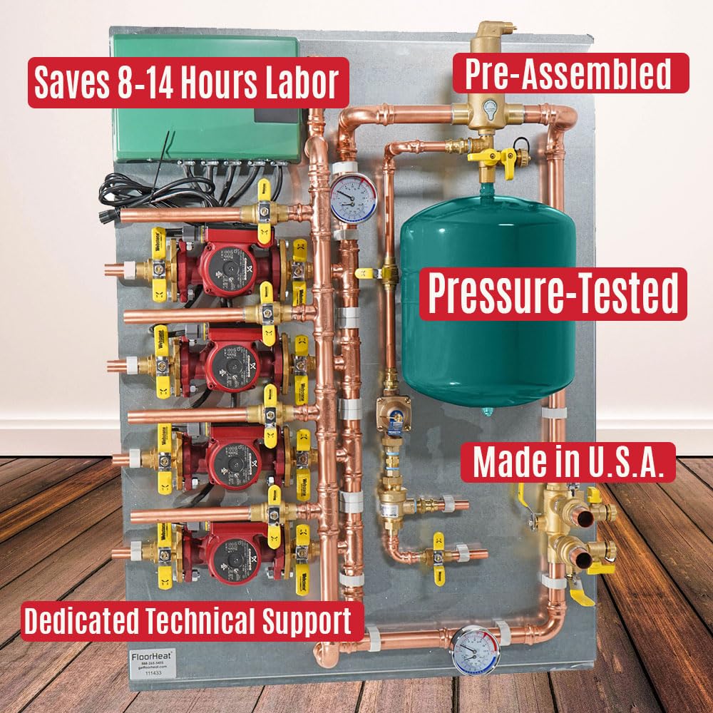 Hydronic Radiant Heat Control Panel - 4 Zone | Pre-Assembled Heating Distribution System for Underfloor, Home & Space Heating | High-Efficiency & Easy Install