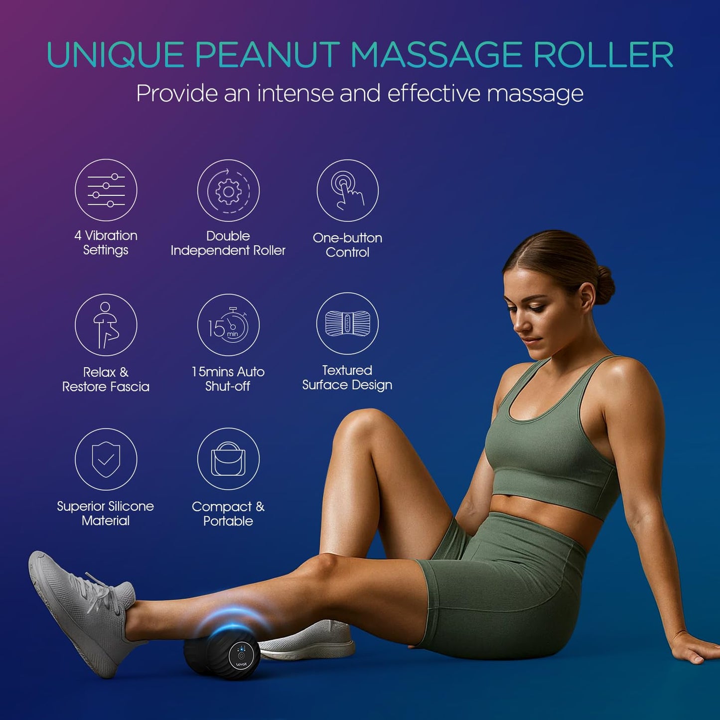 VOYOR-HEALTH Vibrating Peanut Massage Ball Roller, Electric Double Lacrosse Massage Ball with 4 Intensities for Muscle Pain Relief, Rechargeable Deep Tissue Massage, Yoga Sports Fitness MB300 (Black)