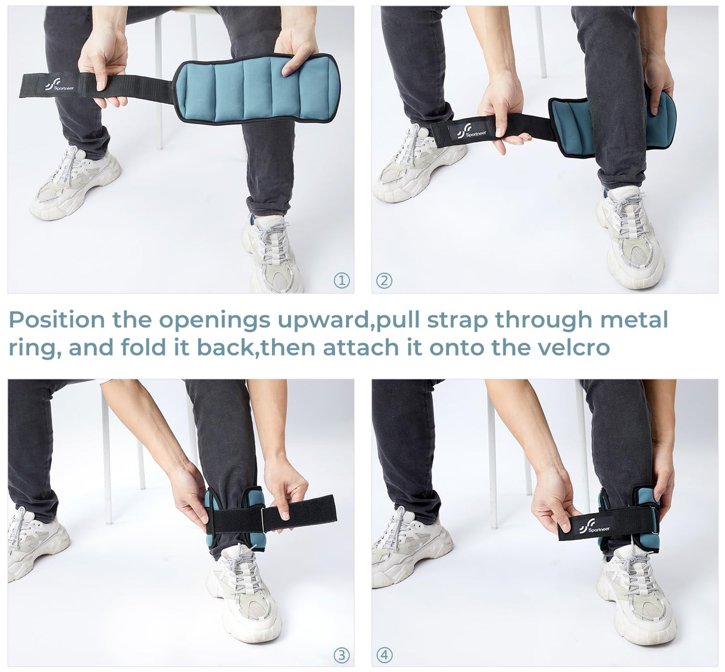 Sportneer Adjustable Ankle/Wrist Weights for Men Women Kids, Weighted Leg & Cuff Strength Training for Yoga Walking Running Aerobics Gym Fitness Physical Therapy (Dusty Blue, 2 lbs (x2))